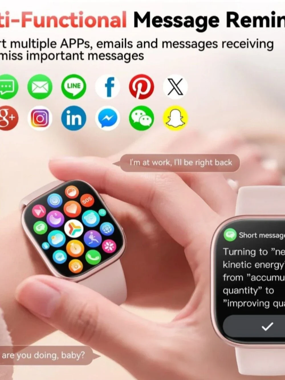 Smart Fitness Watch - Pink Silicone Strap